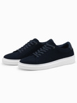 Classic men's soft suede sneaker shoes - navy blue V4 OM-FOCS-0163