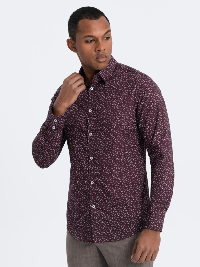 Men's cotton patterned SLIM FIT shirt - maroon V5 OM-SHCS-0151