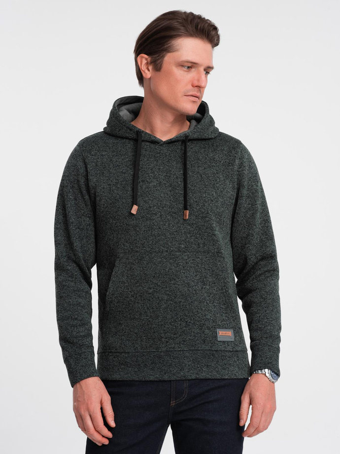 Men's non-stretch kangaroo hooded sweatshirt - olive melange V3 B1675