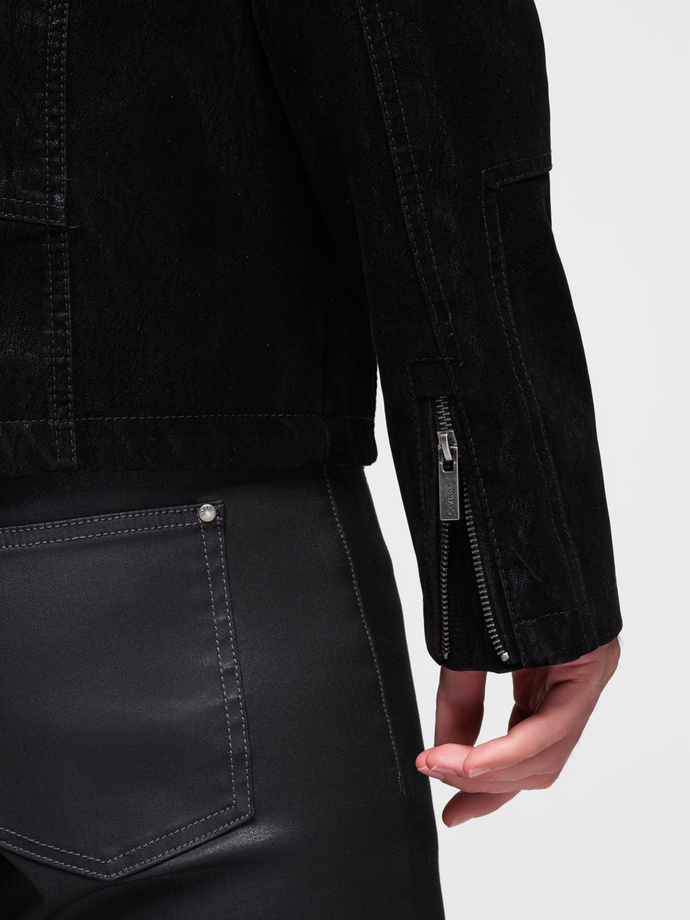 Kurtka męska biker ze stójką w stylu retro – czarna V2 OM-JAFL-0197