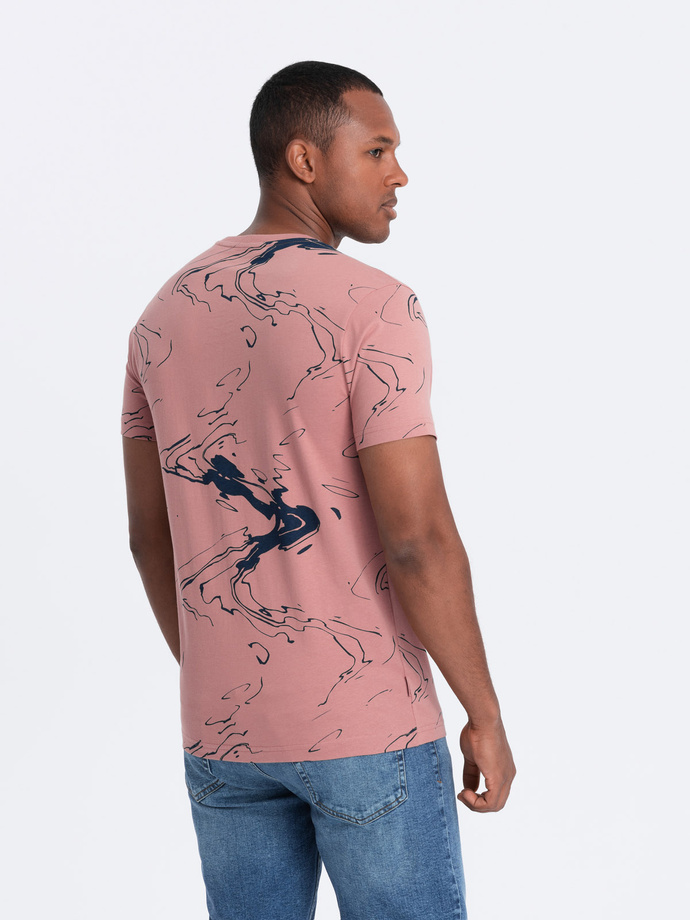 Men's cotton t-shirt with patterns - pink V5 OM-TSFP-0184