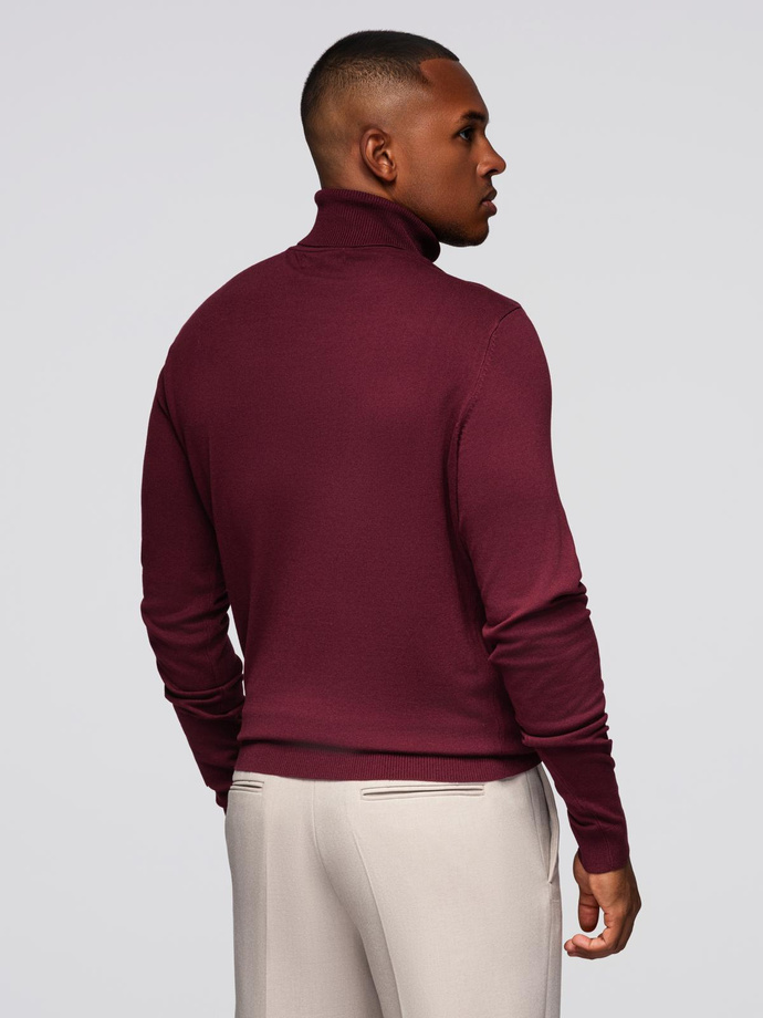 Men's single color knitted turtleneck with viscose - maroon V4 OM-SWTN-0101