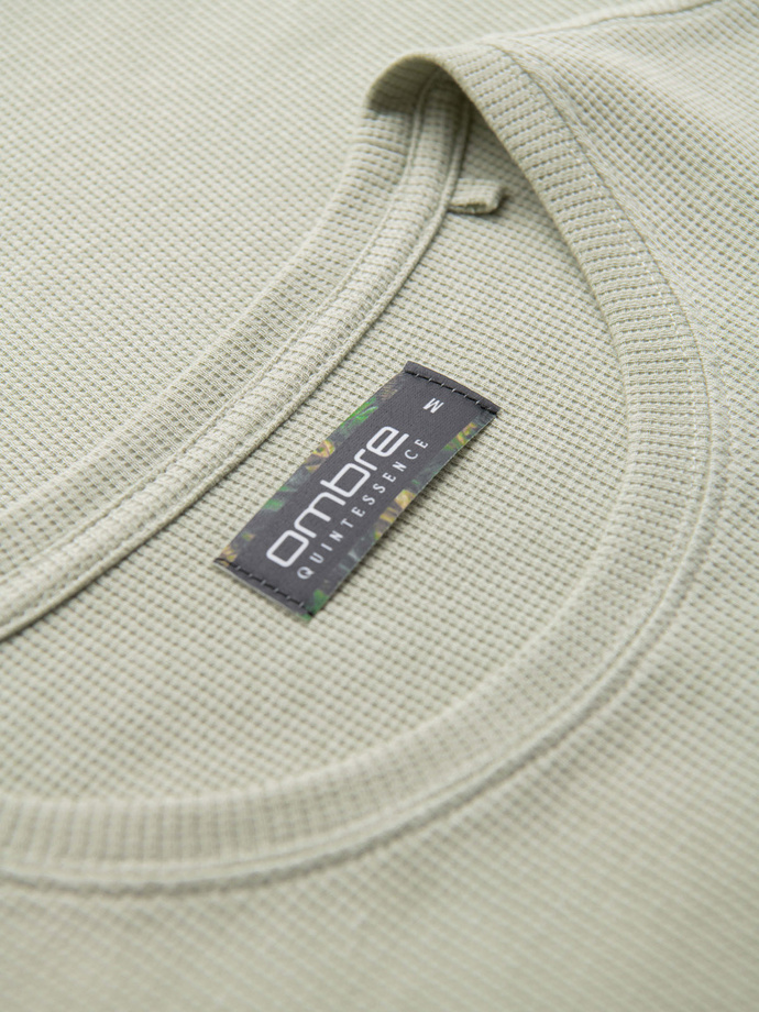 Koszulka męska o waflowej strukturze z okrągłym dekoltem – pistacjowa V4 OM-TSCT-0197