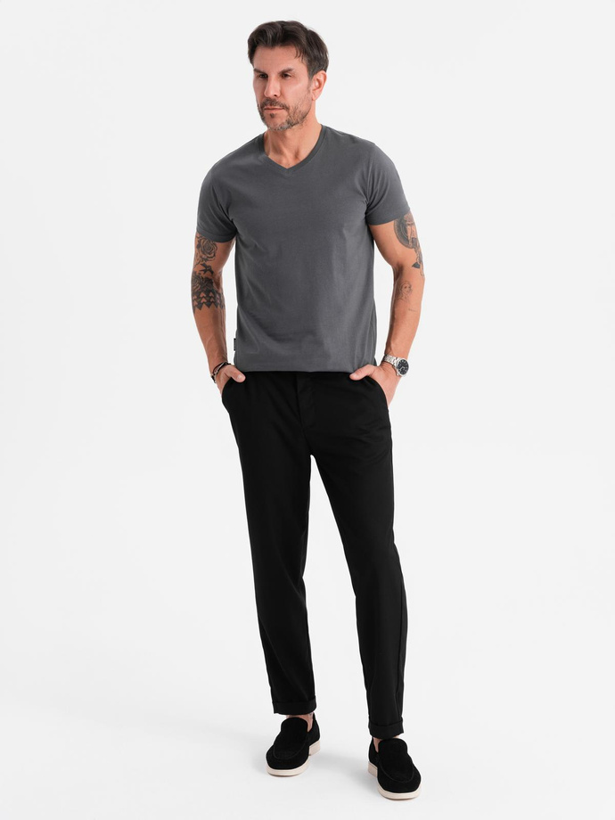 Men's BASIC classic cotton T-shirt with a serape neckline - graphite V3 OM-TSBS-0237