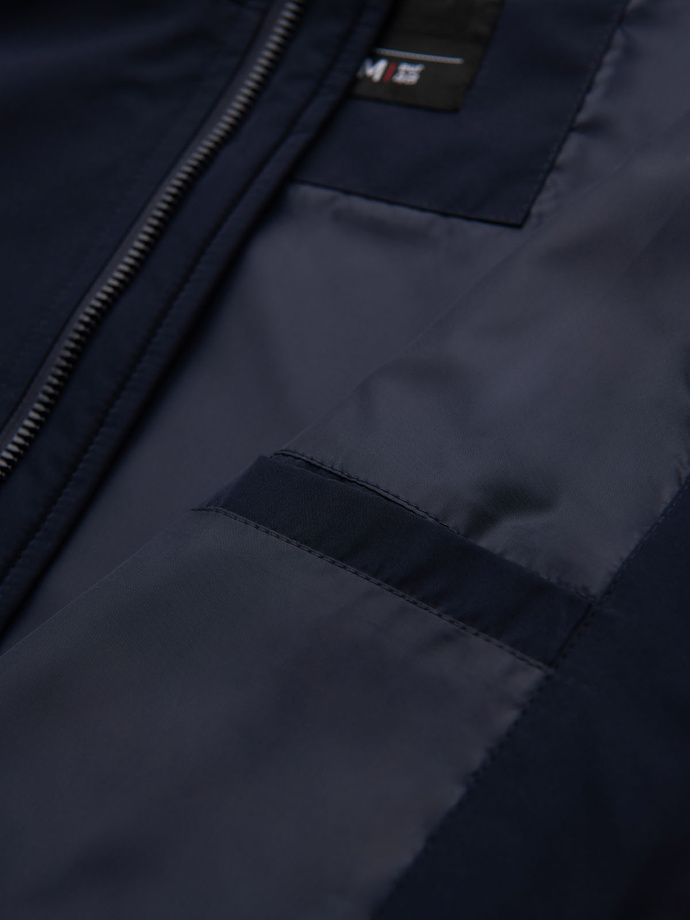 Men's jacket with hood and high collar - navy blue V2 OM-JANP-0222