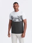 Men's two-tone t-shirt with palm leaf print - graphite V2 OM-TSPT-0177