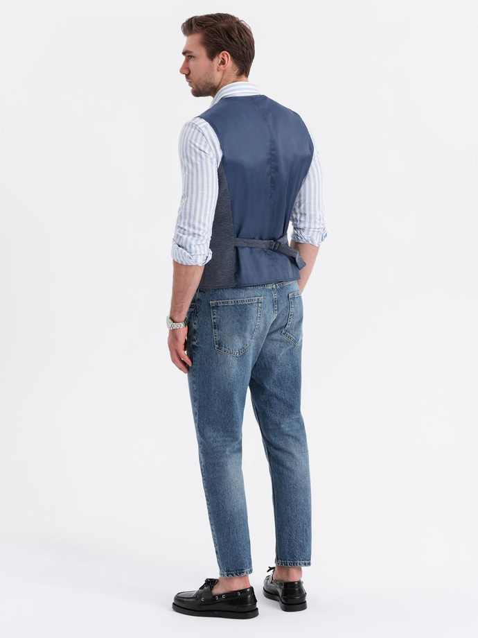 Fitted elegant men's structured knit vest - navy blue V1 OM-BLZV-0147