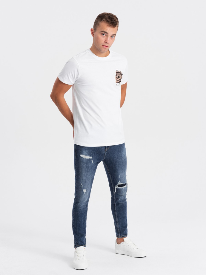 Men's cotton t-shirt with chest print - white V3 OM-TSPT-0167