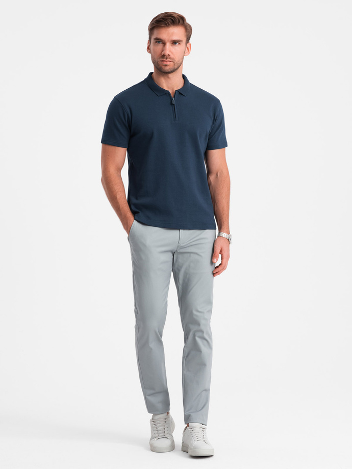 Koszulka męska polo z zapinanym na zamek kołnierzykiem – granatowa V7 OM-POSS-0132