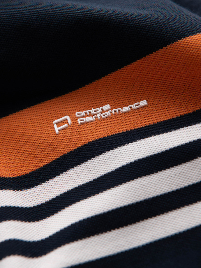 Fitted men's polo shirt with two-tone stripes - navy blue V1 OM-POSS-0127
