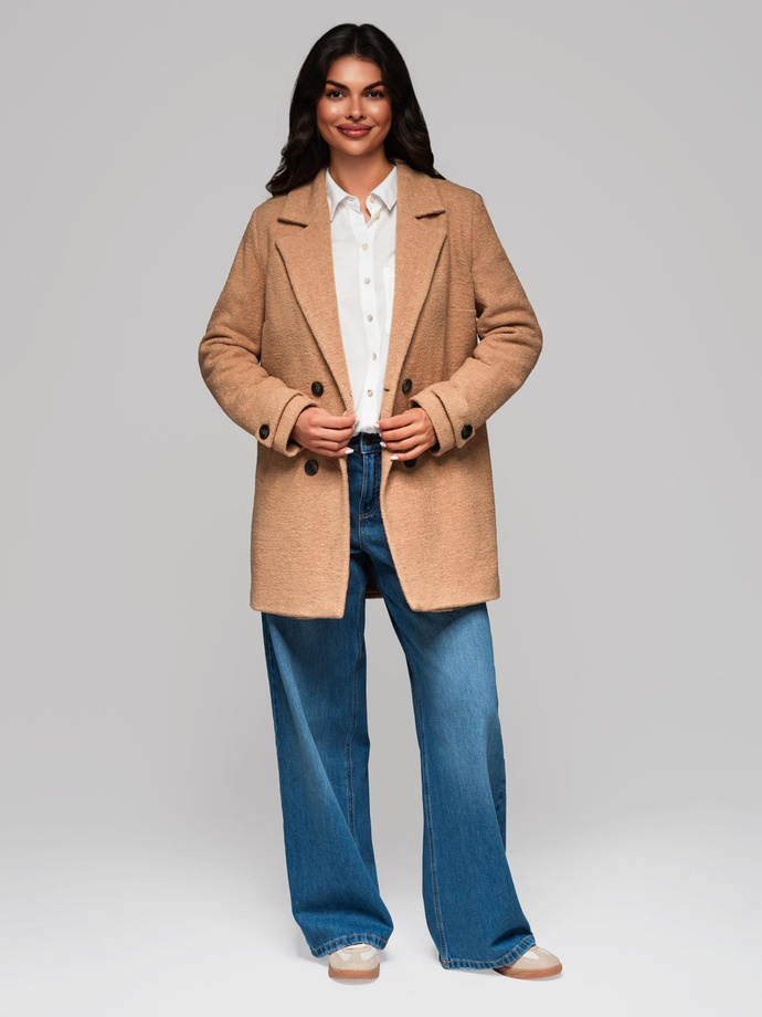 Modny płaszcz damski CLR041 - brązowy