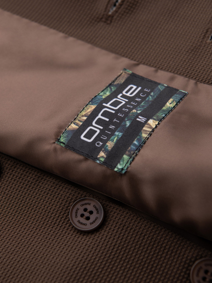 Fitted men's structured knit vest with lapels - brown V2 OM-BLZV-0144