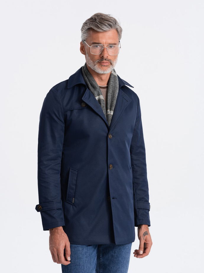 Men's short trench with classic cut - navy blue V3 OM-COSC-0101