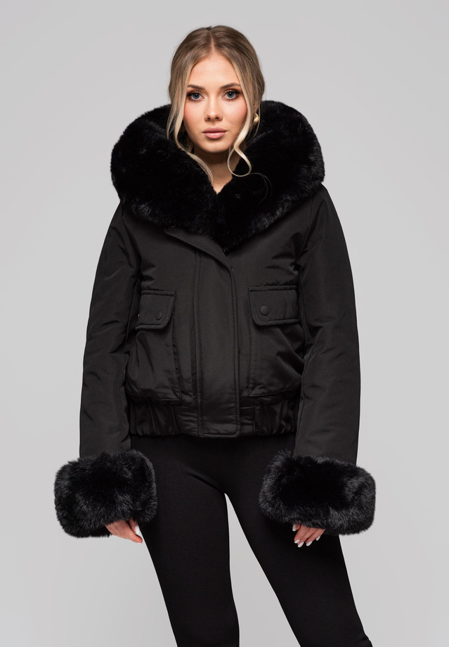 Women's jacket with detachable fur OW-JALP-0100 v1 - black