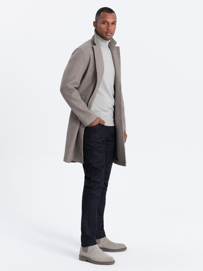 Men's lightweight single-breasted coat - light brown V4 OM-COWC-0104