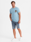 Men's cotton t-shirt with chest print - light blue V2 OM-TSPT-0167