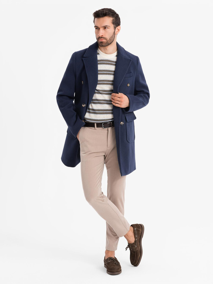 Men's double-breasted coat with decorative buttons - indigo V1 OM-COWC-0109