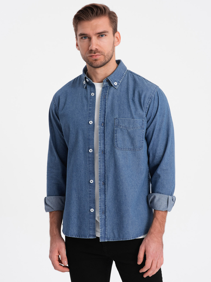 Classic men's SLIM denim shirt - blue OM-SHDS-0116