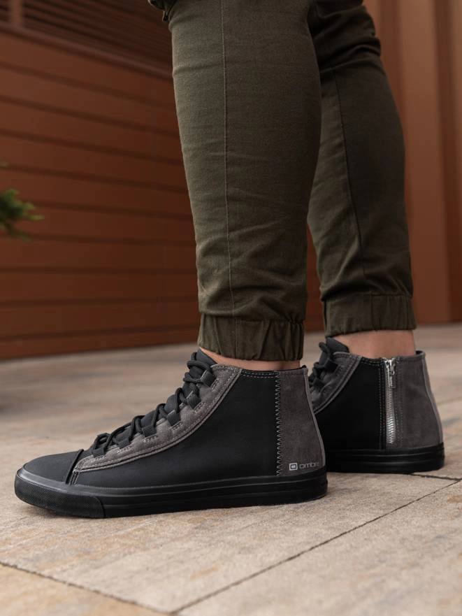 Męskie buty trampki z kontrastującymi elementami - czarne OM-FOTH-0140