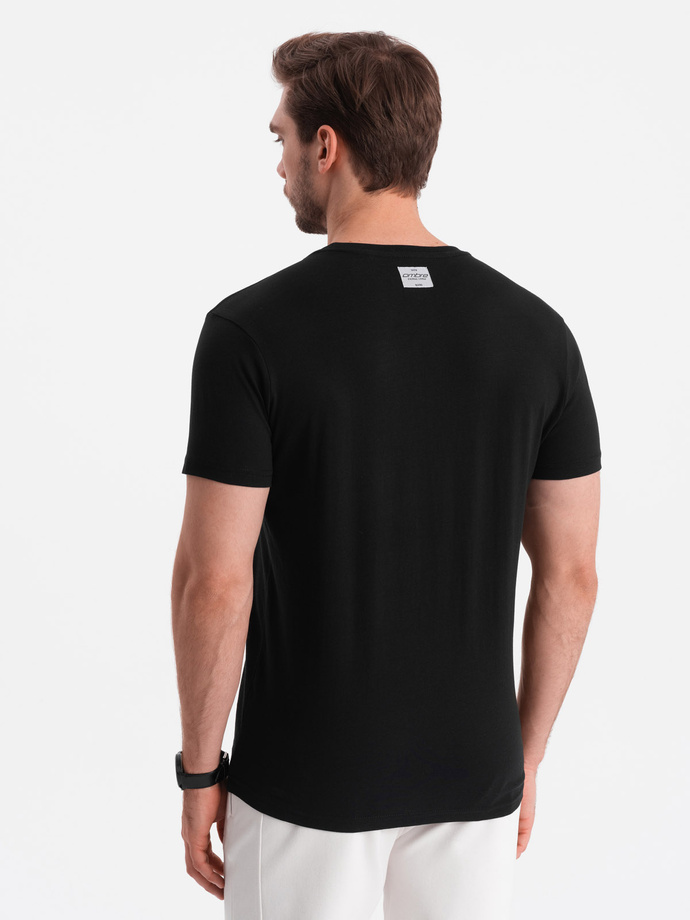 Men's geometric and logo printed cotton t-shirt - black V2 OM-TSPT-0141