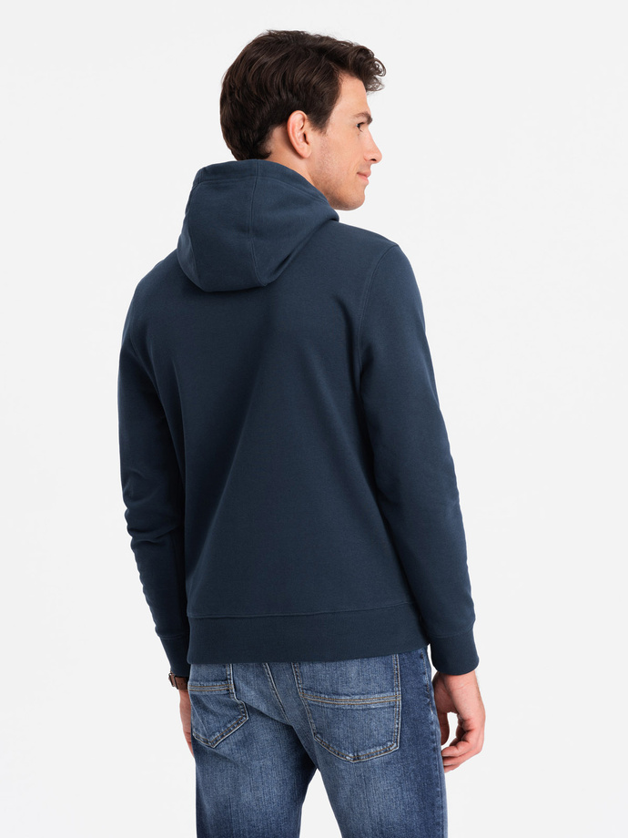 BASIC men's cotton kangaroo hooded sweatshirt - navy blue V1 OM-SSBN-0161