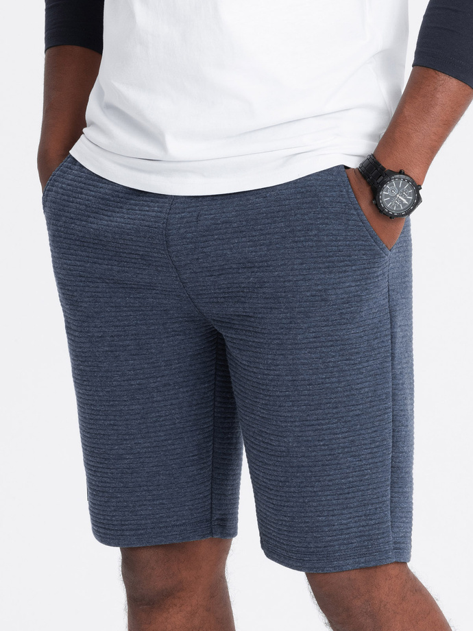 Men's ottoman knitted short sweat shorts - navy blue V1 OM-SRSK-0150