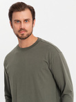 Men's cotton LOOSE FIT longsleeve with round neckline - gray-green V3 OM-LSBC-0129