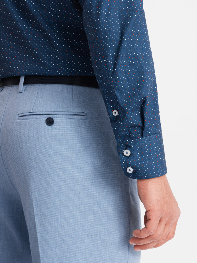 Bawełniana koszula męska we wzory SLIM FIT - niebieska V4 OM-SHCS-0151