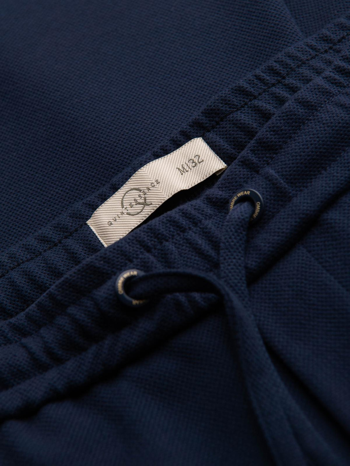 Spodnie męskie z dzianiny pique z regulacją w pasie – granatowe V1 OM-PACP-0283