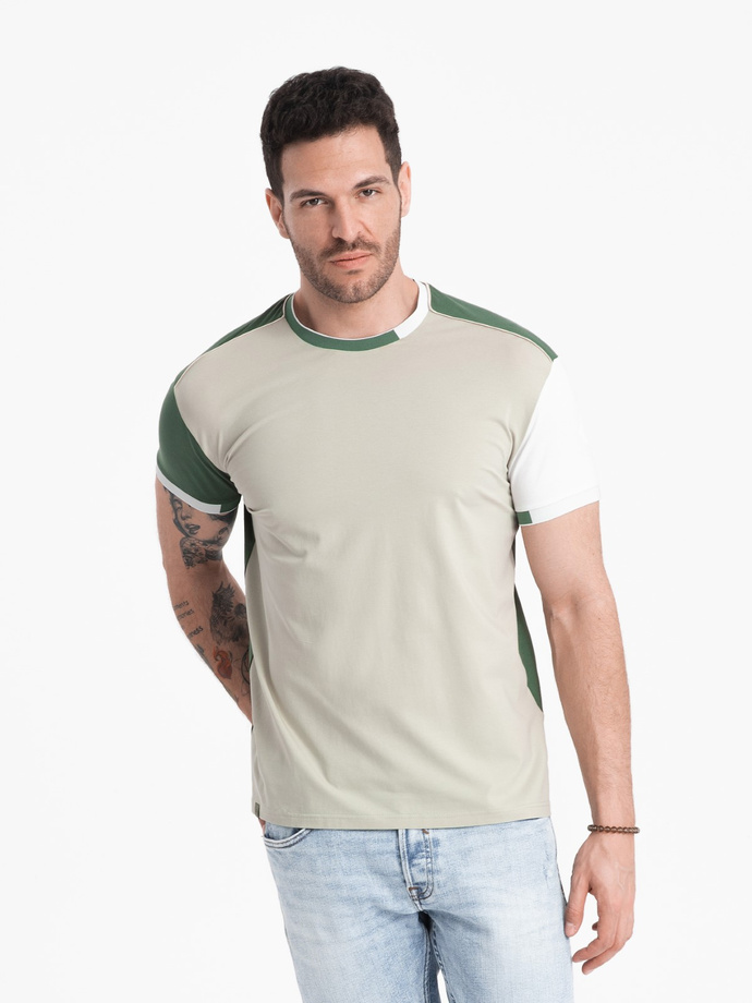 Men's t-shirt with elastane with colored sleeves - green V5 OM-TSCT-0176