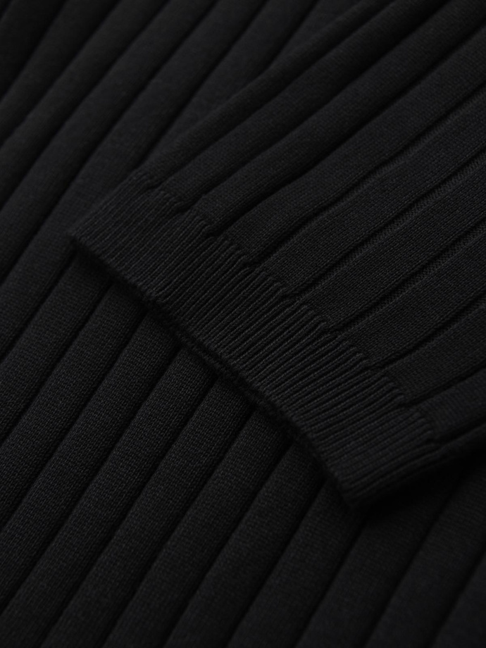 Men's SLIM FIT viscose vertical striped polo shirt - black V1 OM-POSS-0143