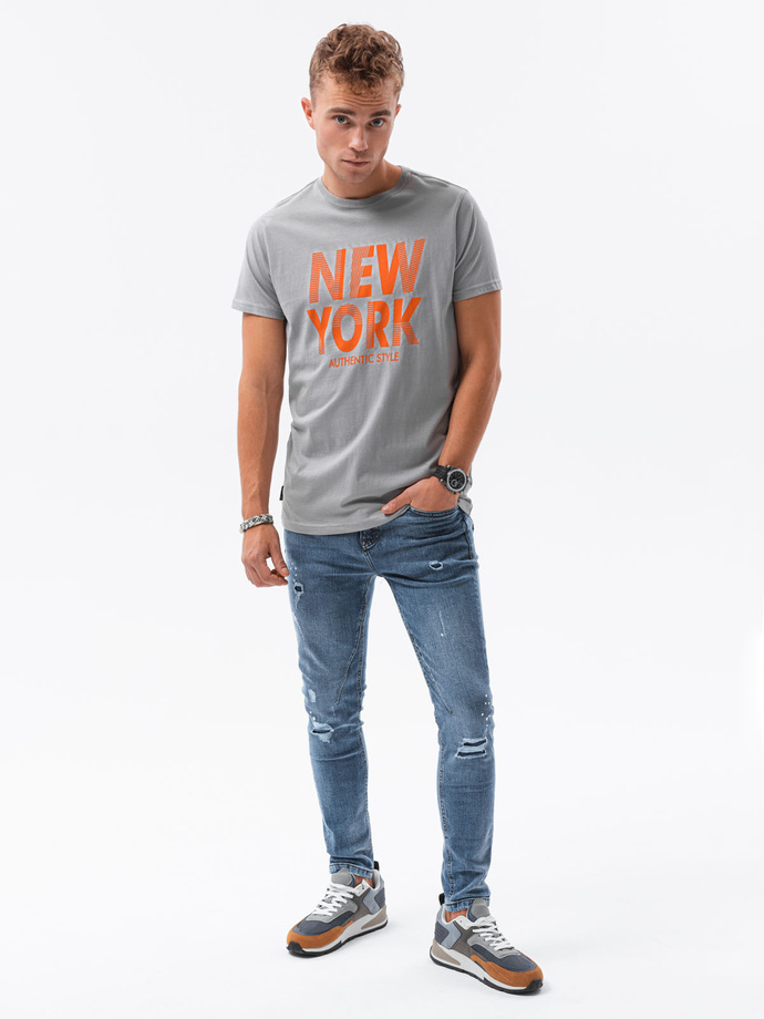 T-shirt męski z nadrukiem - szary V-24A S1434