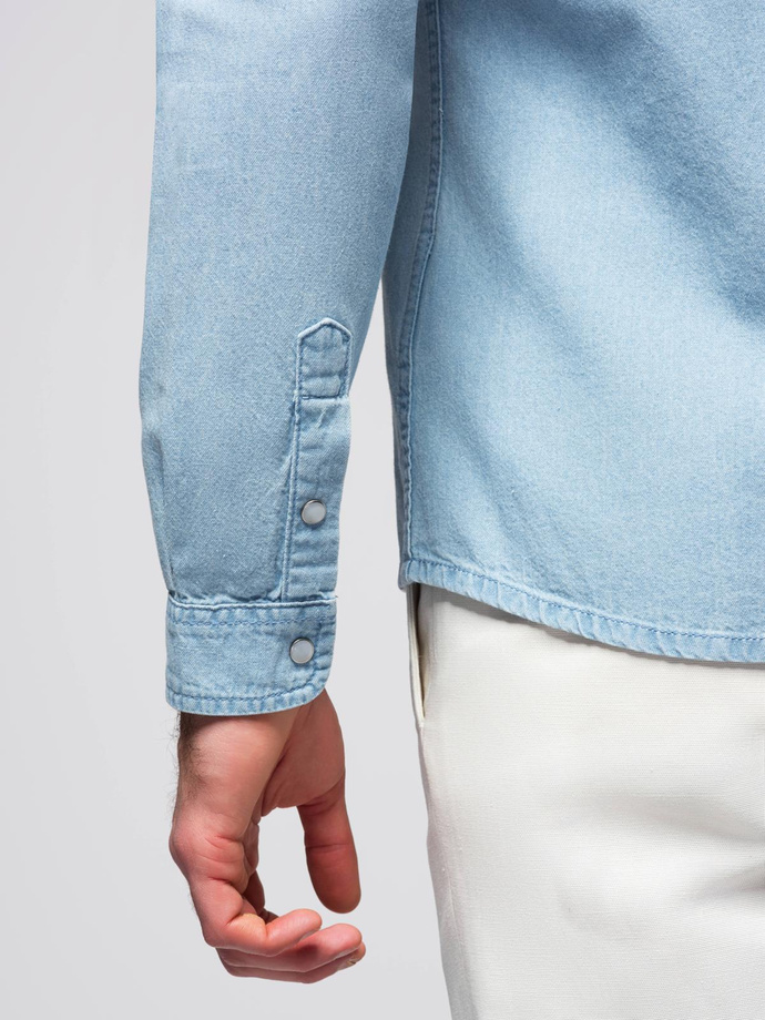 Koszula męska jeansowa na zatrzaski z kieszonkami - jasnoniebieska V1 OM-SHDS-0210