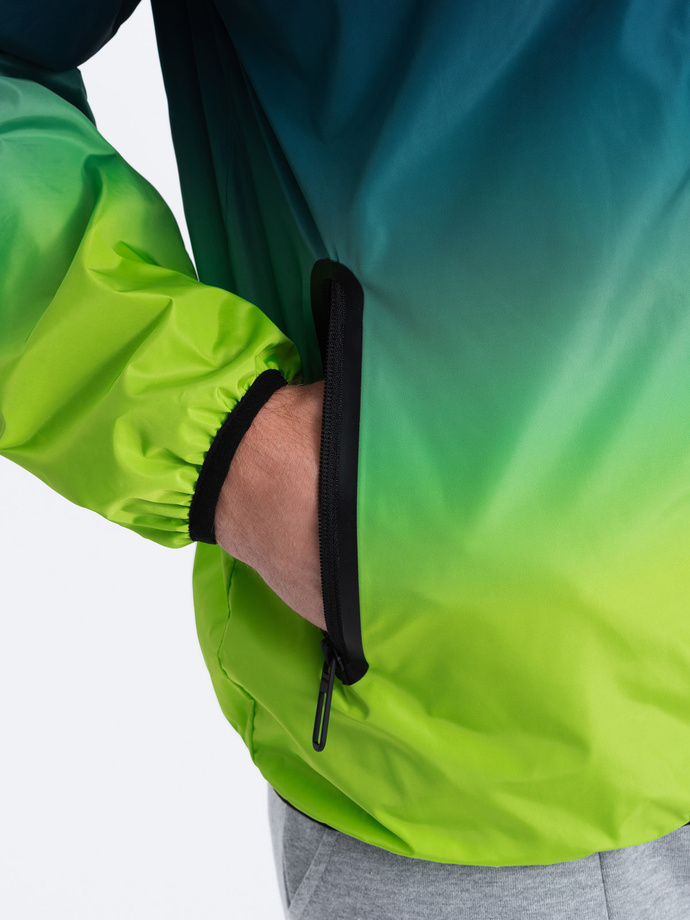 Men's sports jacket with reflectors - turquoise and lime green V1 OM-JANP-0105