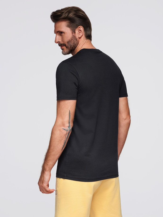 Men's knitted t-shirt with printed REGULAR cut - black V2 OM-TSPT-0231