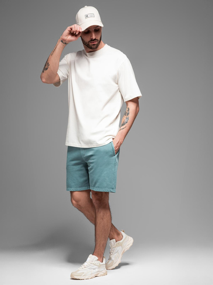 Męskie krótkie spodenki dresowe RELAXED FIT w stylu athleisure – turkusowe V1 OM-SRWS-0122