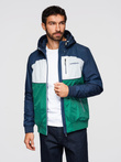 Lightweight colorful men's sports jacket with fleece - green and navy blue V20 OM-JANP-0194