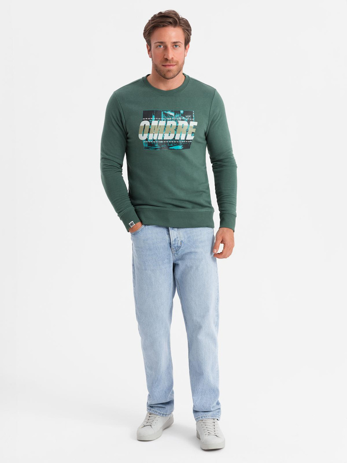 Men's printed over-the-head sweatshirt - green V2 OM-SSPS-0156