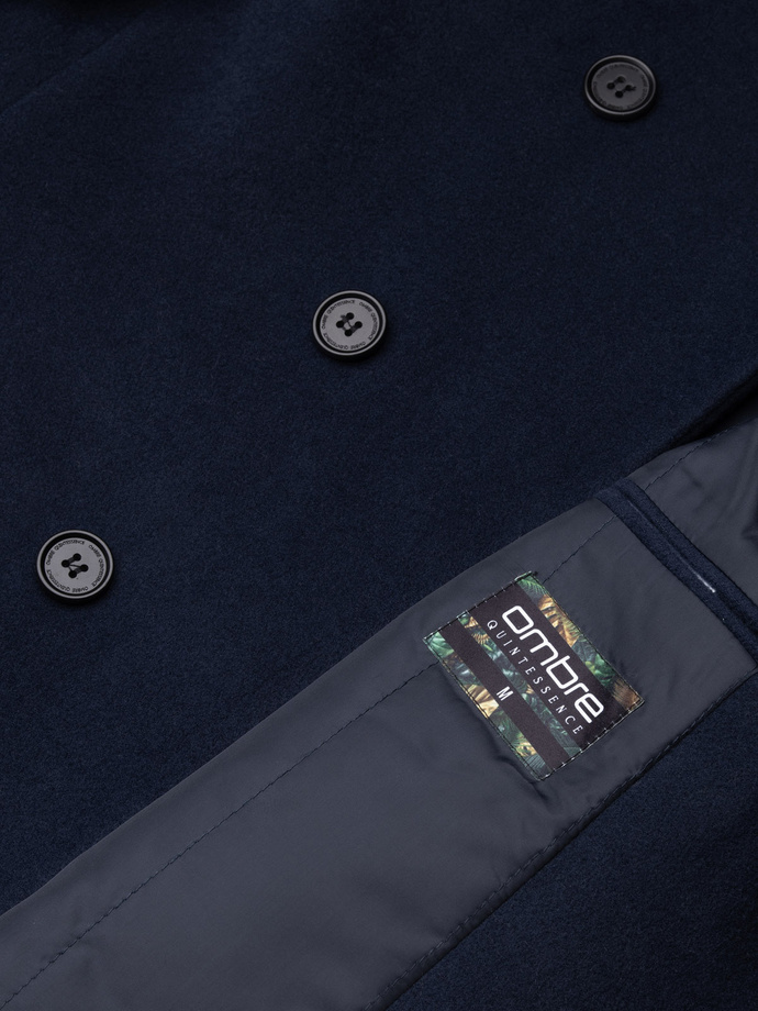 Men's coat with asymmetrical fastening - navy blue V3 OM-COWC-0102