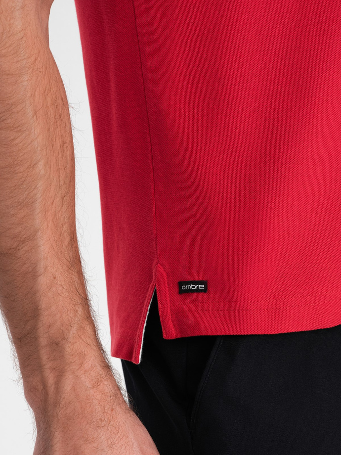 Men's collarless polo shirt - red V2 OM-TSCT-0156