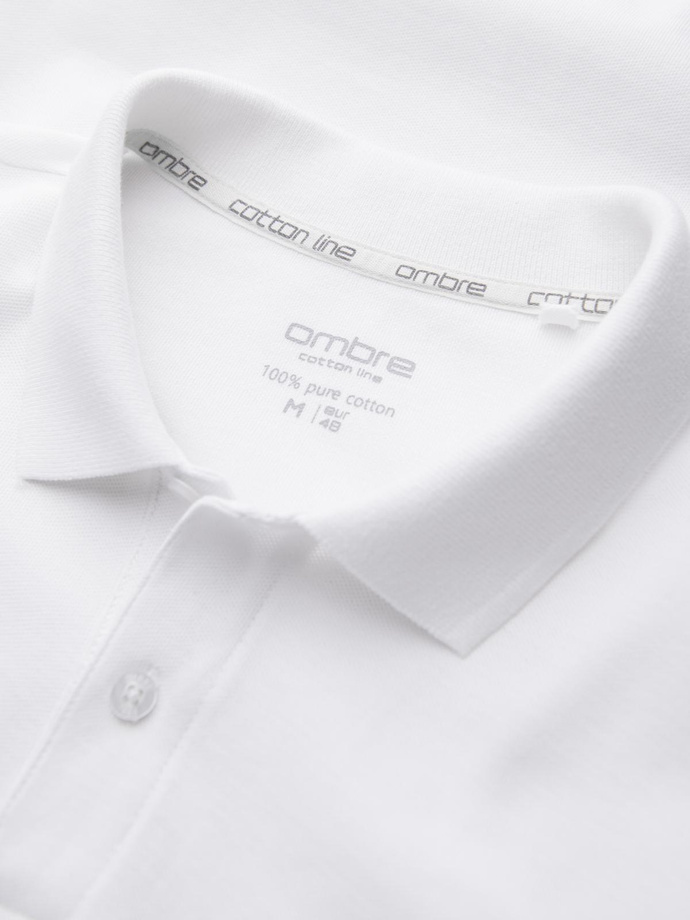 BASIC men's single color pique knit polo shirt - white V4 OM-POBS-0100