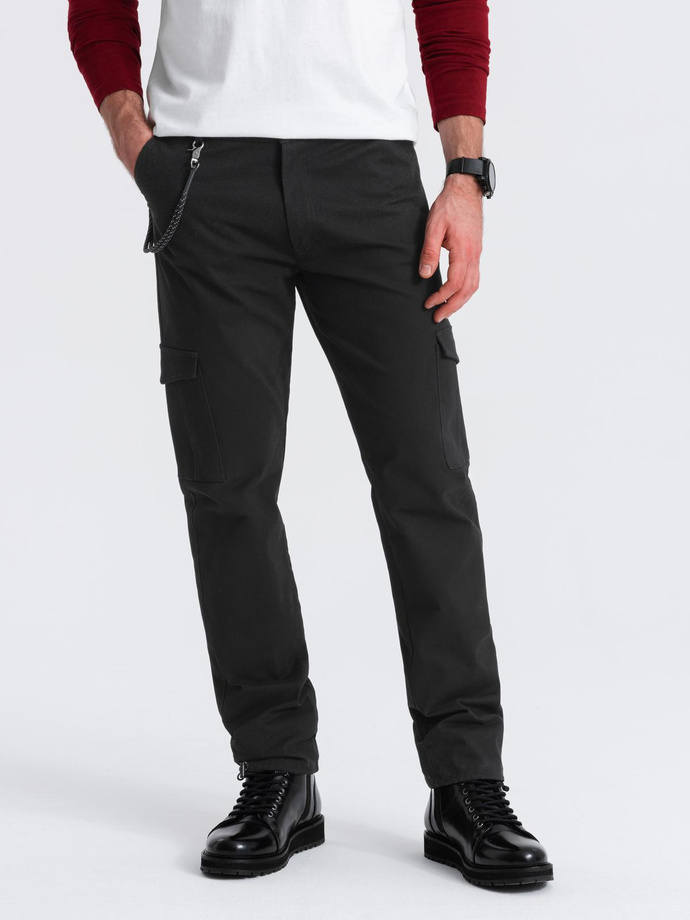 Men's pants with cargo pockets and leg hem - black V5 OM-PACG-0189