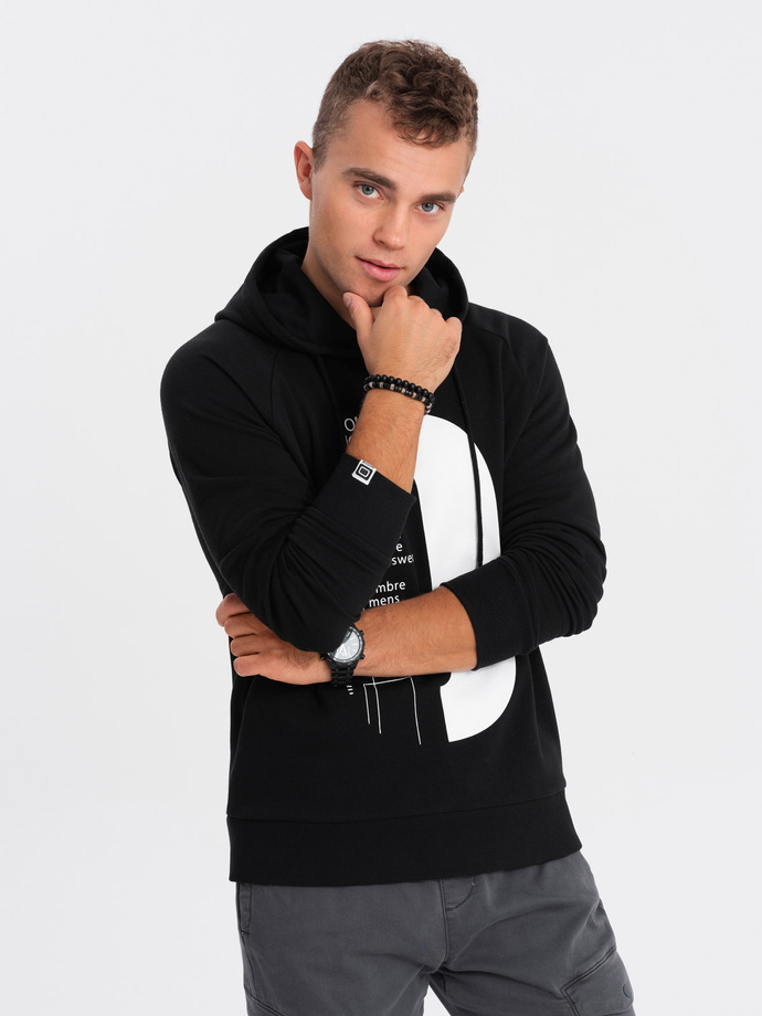 Men's printed HOODIE sweatshirt - black V3 OM-SSPS-0152
