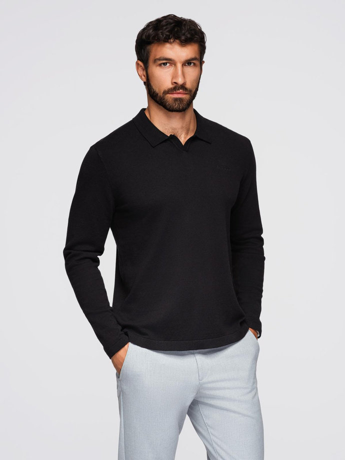 Structured men's polo longsleeve with patch - black V1 OM-POLS-0131