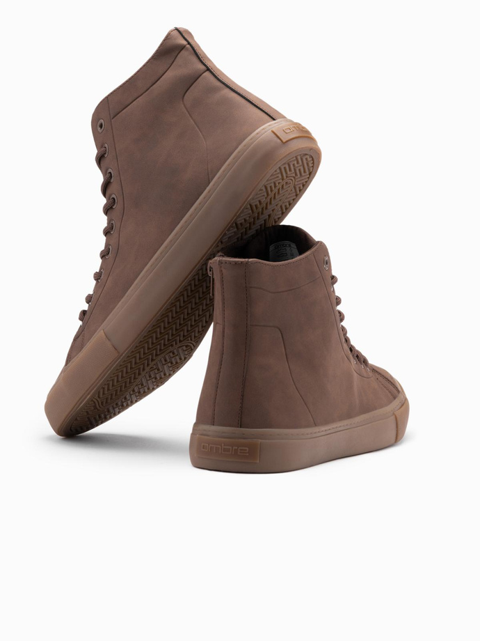 Buty trampki męskie za kostkę z gumową podeszwą – brązowe V4 OM-FOTH-0187