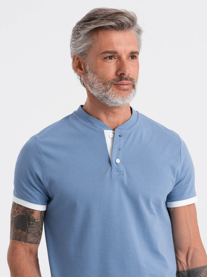 Men's collarless polo t-shirt - blue V3 S1381