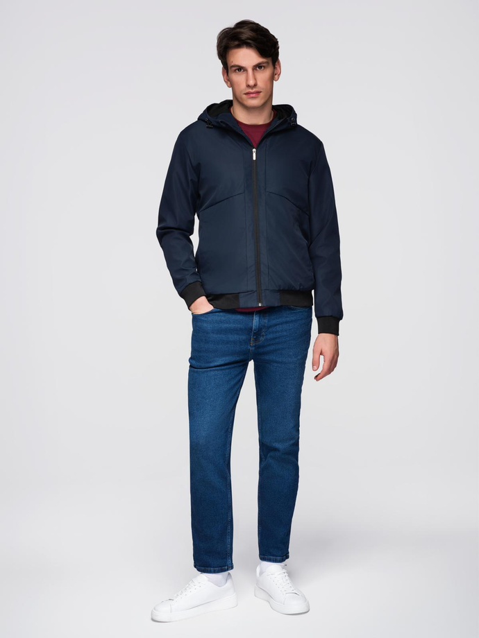 Men's lightweight jacket with hood and mesh lining - navy blue V1 C640