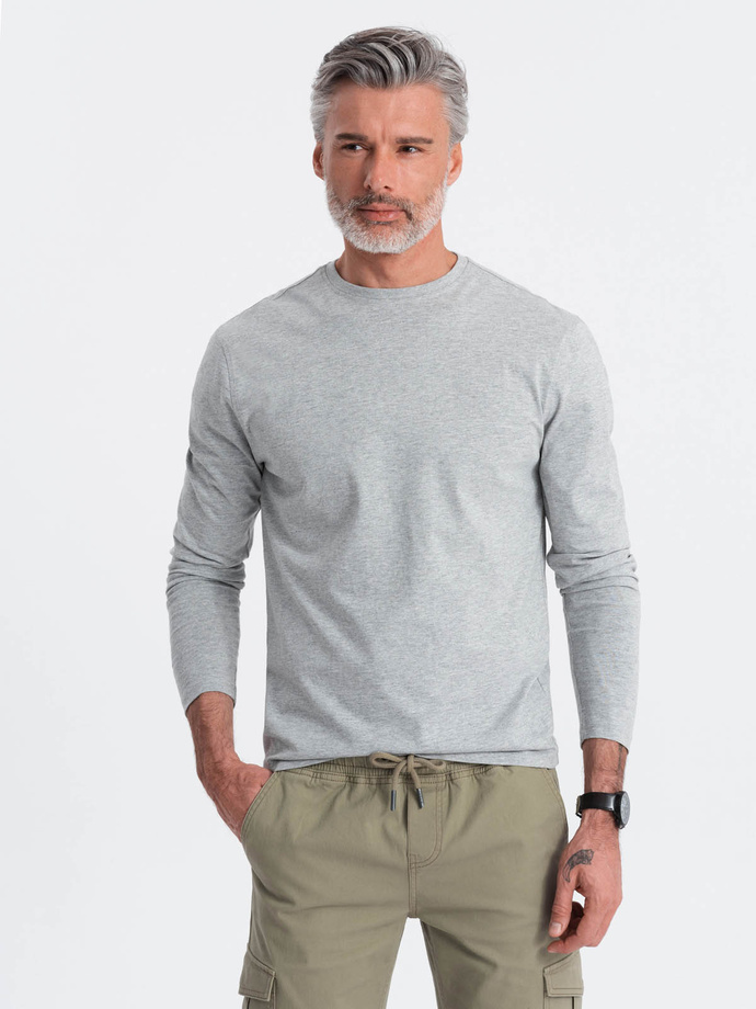 BASIC men's longsleeve with round neckline - grey melange V3 OM-LSBL-0106