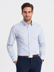Klasyczna męska bawełniana koszula SLIM FIT w mikro wzór - błękitna V7 OM-SHCS-0156