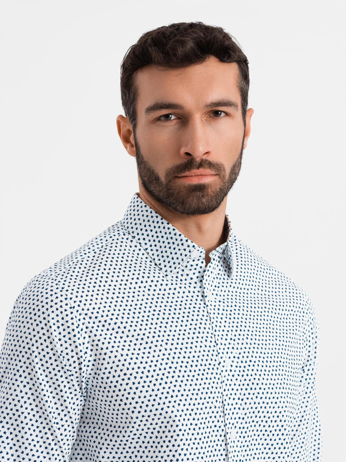 Men's fine pattern SLIM FIT shirt - white V2 OM-SHCS-0140